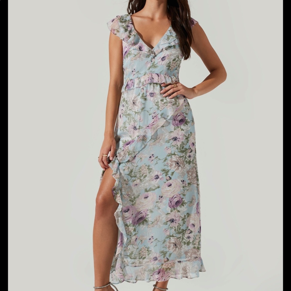 ASTR Tempest Dress in Ivory-Lilac Floral (NEW)